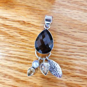 Smokey Quartz in .925 Sterling Silver w/Pearl and Citrine Pendant